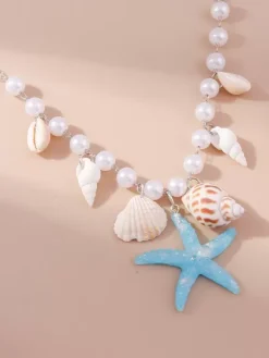 Necklace Starfish Shell Conch Pearl Beach Vacation Necklace