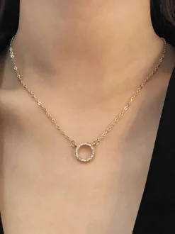 Necklaces Blond Metallic Metal Details Rhinestone Women Jewelry
