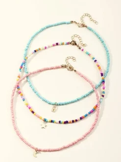 Necklaces Red Stars Print Beaded Chains Non Stone Women Jewelry