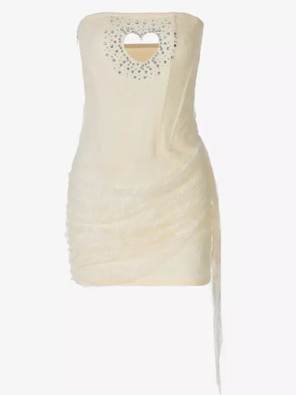 Night Out Dresses Apricot Polyester Hearts Pattern Sleeveless Strapless Summer Dress
