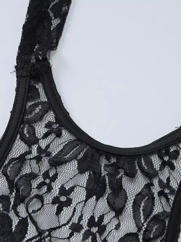 Night Out Dresses Black Floral Print Sleeveless Halter Sheer Summer Dress
