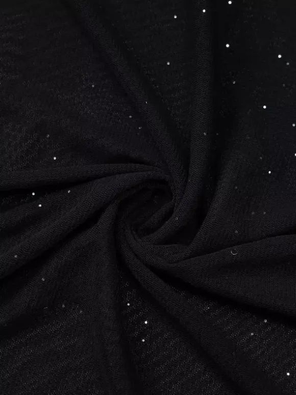 Night Out Dresses Black Glitter Mesh Choker Slit Maxi Dress See Through Night Club Party Gown