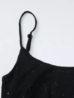 Night Out Dresses Black Glitter Mesh Choker Slit Maxi Dress See Through Night Club Party Gown