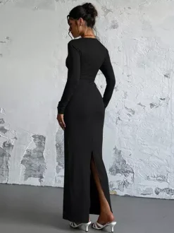 Night Out Dresses Black Long Sleeves V-Neck Backless Summer Dress
