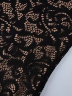 Night Out Dresses Black Lace Halter Deep V Ruffle Mini Dress Bodycon Nightclub Party Outfit