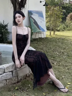 Night Out Dresses Black Printed Sleeveless Straps Neck Summer Dress