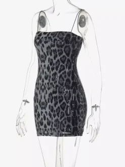 Night Out Dresses Leopard Leopard Print Sleeveless Straps Neck Summer Dress