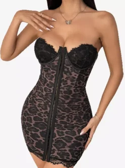 Night Out Dresses Red Leopard Print Sleeveless Strapless Shaping Summer Dress