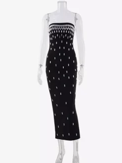 Night Out Dresses Strapless Rhinestone Embellished Bodycon Midi Dress Back Split Evening Gown