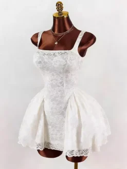 Night Out Dresses White Sleeveless Square Neck Backless Summer Dress