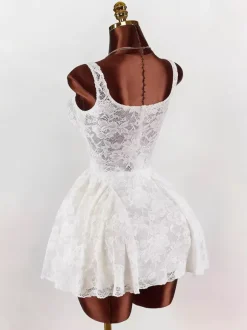 Night Out Dresses White Sleeveless Square Neck Backless Summer Dress