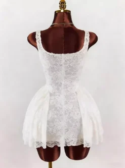 Night Out Dresses White Sleeveless Square Neck Backless Summer Dress
