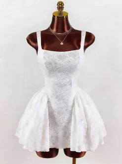 Night Out Dresses White Sleeveless Square Neck Backless Summer Dress