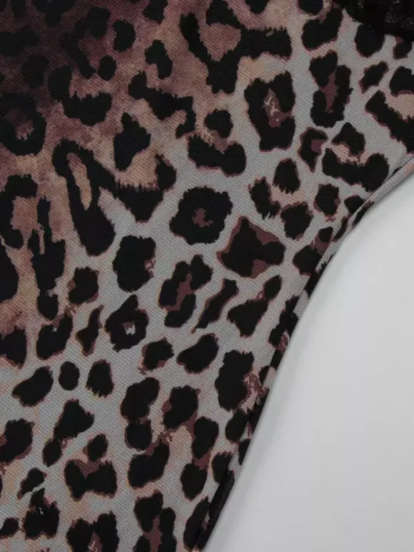 Night Out Dresses Wild Leopard Print Cami Slip Mini Lace Trim Strap Bodycon Night Chemise