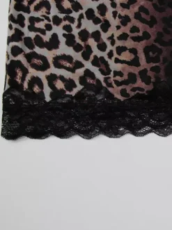 Night Out Dresses Wild Leopard Print Cami Slip Mini Lace Trim Strap Bodycon Night Chemise