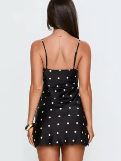 Night Out Dresses Black Polka Dot Sleeveless Straps Neck Summer Dress
