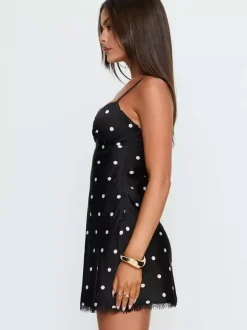 Night Out Dresses Black Polka Dot Sleeveless Straps Neck Summer Dress