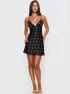 Night Out Dresses Black Polka Dot Sleeveless Straps Neck Summer Dress