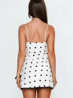 Night Out Dresses Black Polka Dot Sleeveless Straps Neck Summer Dress