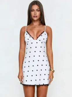Night Out Dresses Black Polka Dot Sleeveless Straps Neck Summer Dress