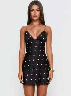Night Out Dresses Black Polka Dot Sleeveless Straps Neck Summer Dress
