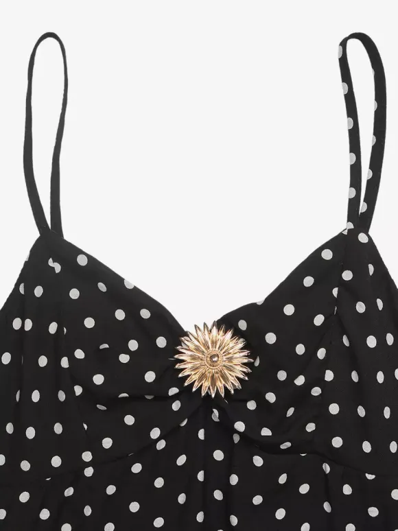 Night Out Dresses Black Polka Dot Cami Ruffle Flowy Mini Sundress