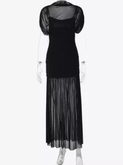 Night Out Dresses Black Short Sleeves High Collar Summer Dress