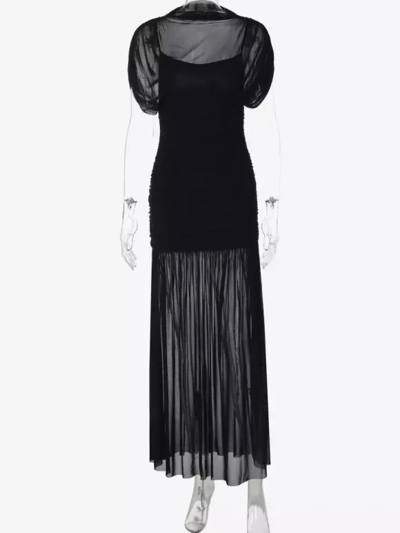 Night Out Dresses Black Short Sleeves High Collar Summer Dress