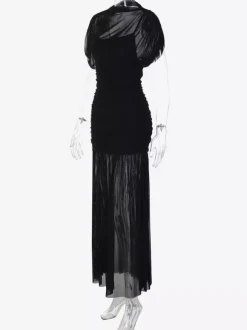 Night Out Dresses Black Short Sleeves High Collar Summer Dress
