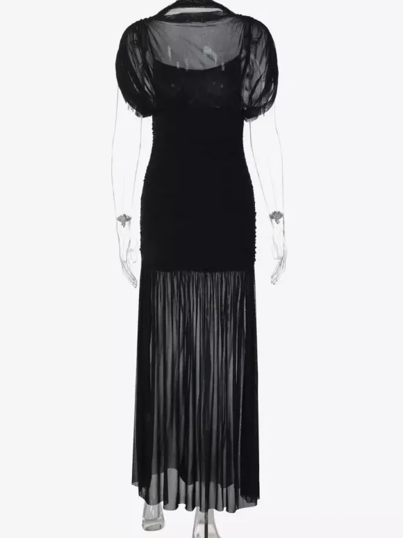 Night Out Dresses Black Short Sleeves High Collar Summer Dress