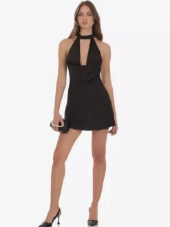 Night Out Dresses Black Sleeveless Backless Halter Summer Mini Dress