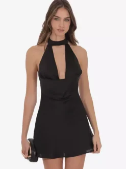Night Out Dresses Black Sleeveless Backless Halter Summer Mini Dress