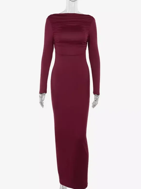 Night Out Dresses Burgundy Long Sleeves Off-The-Shoulder Backless Summer Dress