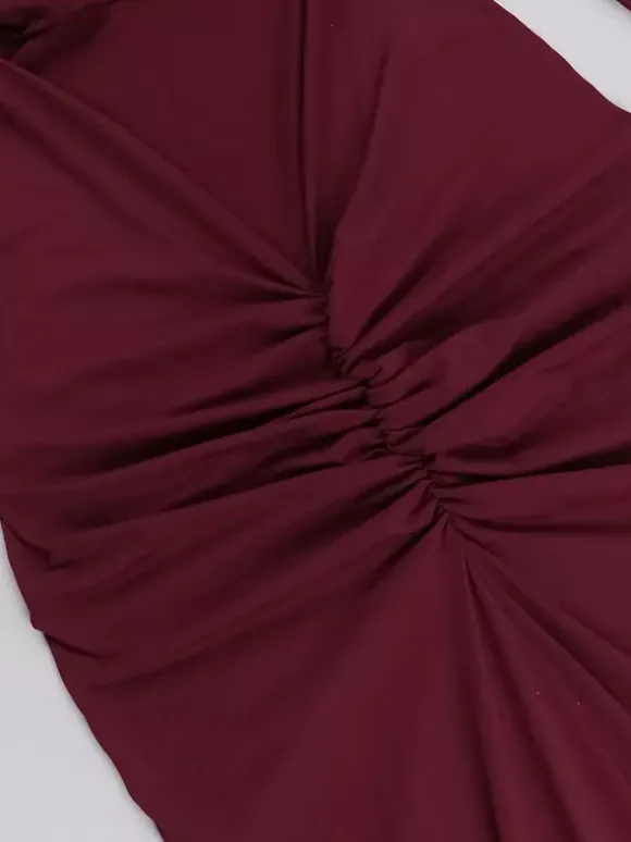 Night Out Dresses Burgundy Long Sleeves Off-The-Shoulder Backless Summer Dress
