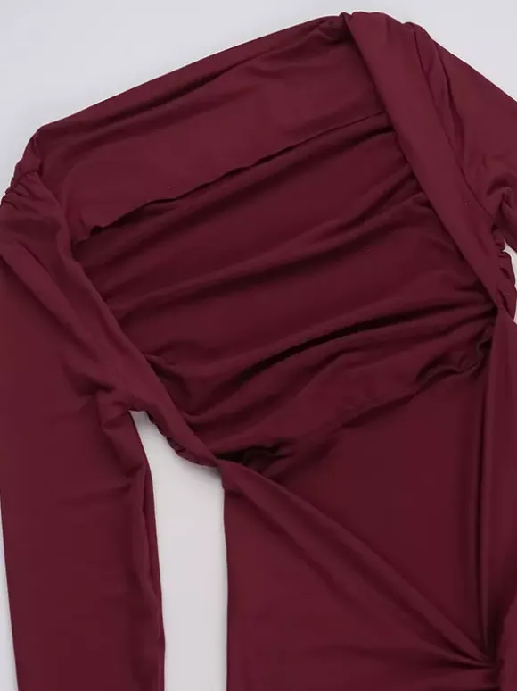 Night Out Dresses Burgundy Long Sleeves Off-The-Shoulder Backless Summer Dress