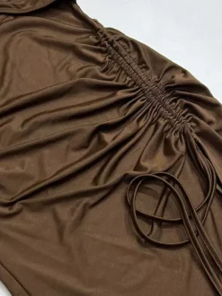 Night Out Dresses Deep Brown Polyester Sleeveless Halter Backless Summer Dress