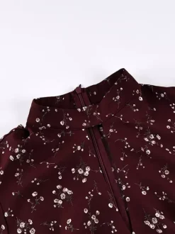 Night Out Dresses Maxi Burgundy Short Puff Sleeves High Collar Summer Dress