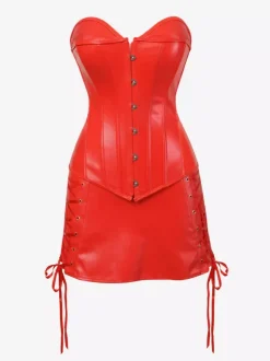 Night Out Dresses Red PU Leather Sleeveless Strapless Backless Summer Dress