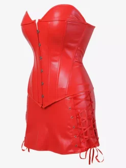 Night Out Dresses Red PU Leather Sleeveless Strapless Backless Summer Dress
