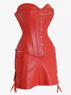 Night Out Dresses Red PU Leather Sleeveless Strapless Backless Summer Dress
