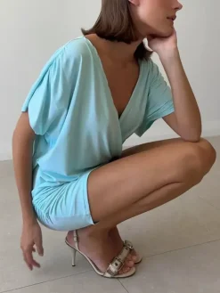 Night Out Dresses White Polyester Short Sleeves V-Neck Summer Dress