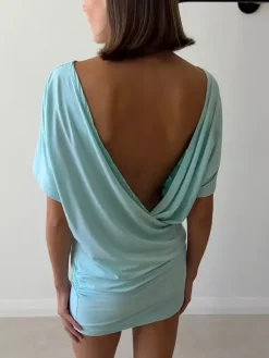 Night Out Dresses White Polyester Short Sleeves V-Neck Summer Dress