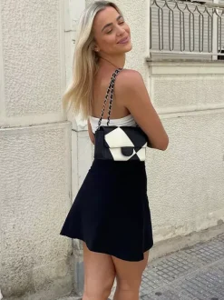 Night Out Dresses White Polyester Two-Tone Sleeveless Strapless Summer Dress