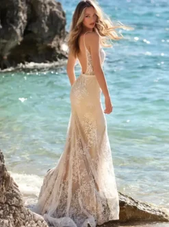 Nude Beach Wedding Dresses Sleeveless V-Neck Lace Bridal Dresses Free Customization