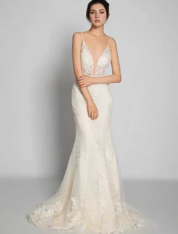 Nude Beach Wedding Dresses Sleeveless V-Neck Lace Bridal Dresses Free Customization