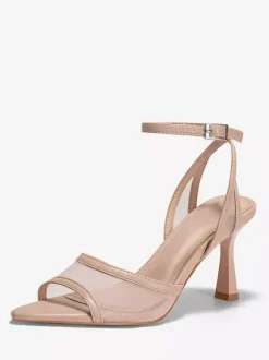 Nude High Heel Sandals Mesh Open Toe Ankle Strap Sandal Shoes For Women