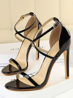 Nude High Heel Sandals Open Toe Criss Cross Stiletto Heel Sandals