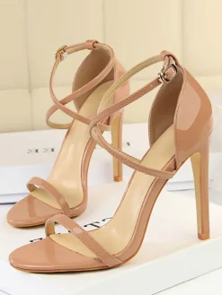 Nude High Heel Sandals Open Toe Criss Cross Stiletto Heel Sandals