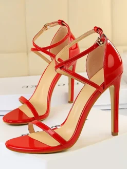 Nude High Heel Sandals Open Toe Criss Cross Stiletto Heel Sandals