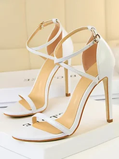 Nude High Heel Sandals Open Toe Criss Cross Stiletto Heel Sandals